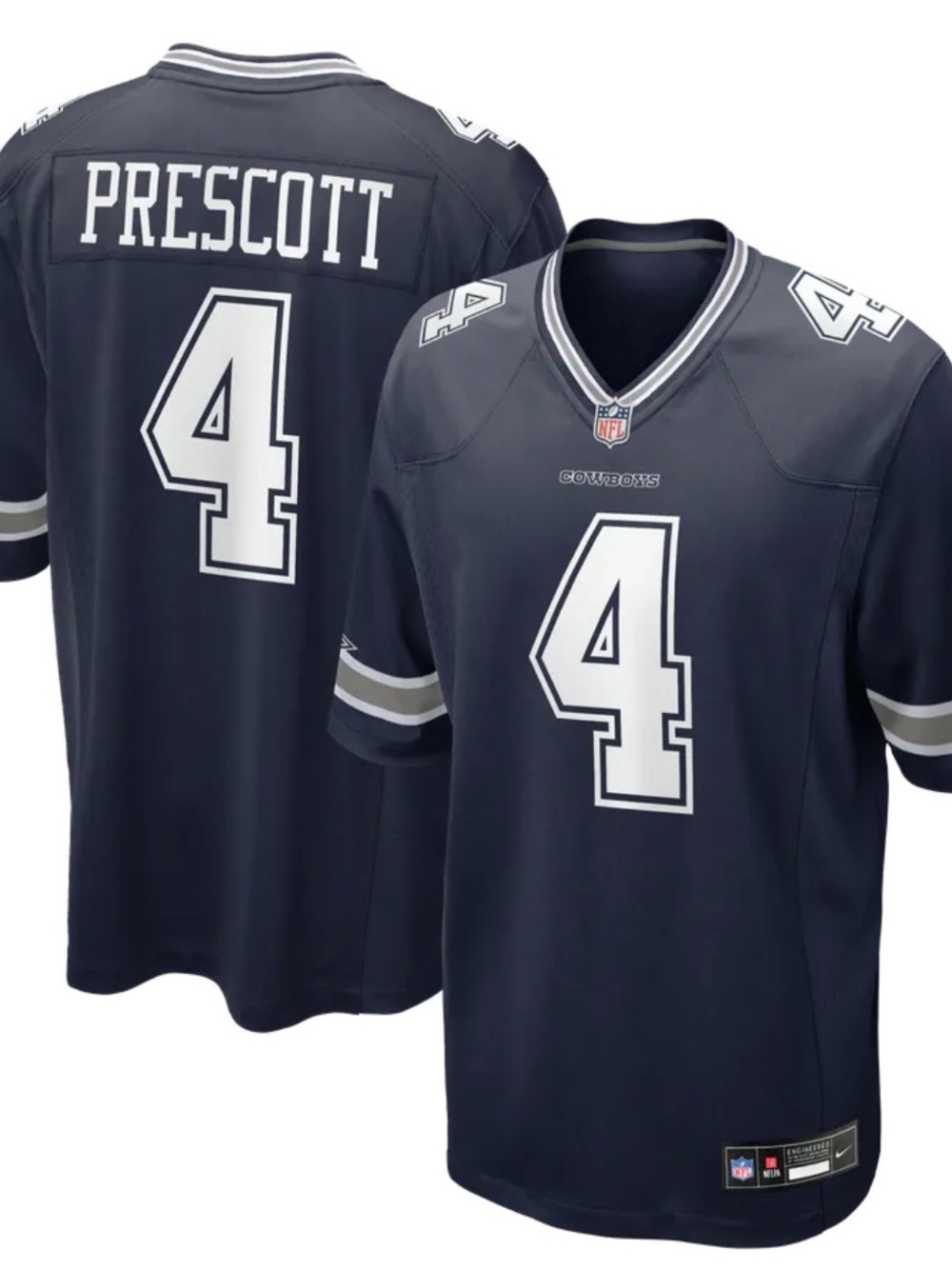 Nike Men's Navy and White #4 Prescott Football Jersey